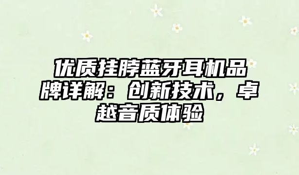 優(yōu)質(zhì)掛脖藍(lán)牙耳機(jī)品牌詳解：創(chuàng)新技術(shù)，卓越音質(zhì)體驗(yàn)